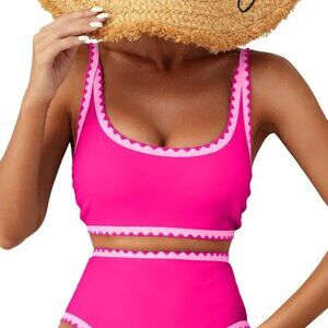 Herseas Women's Bikini Sets Floral Print Whip Stitch 2 Piece